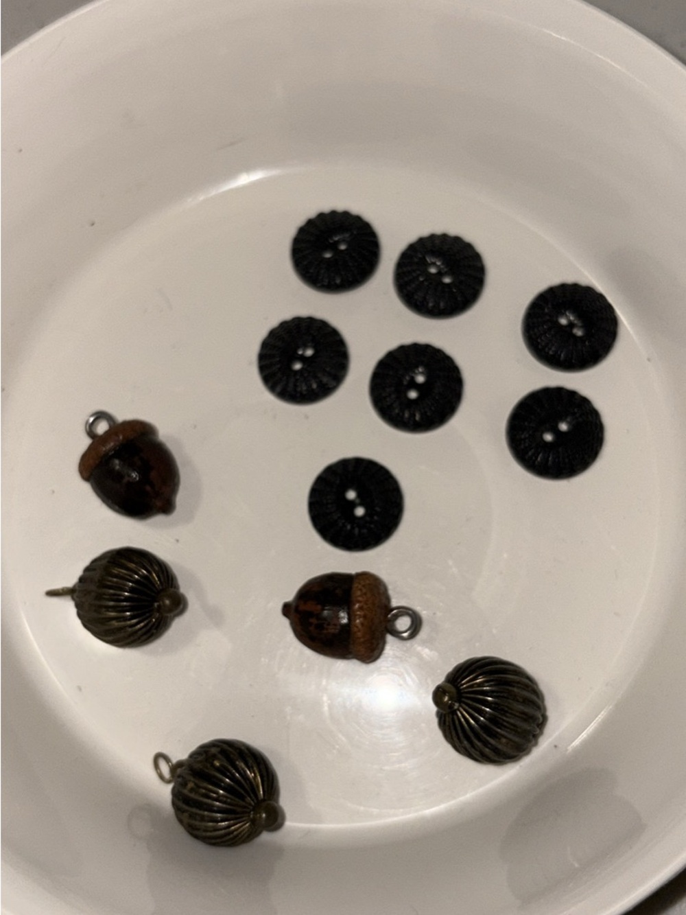 Assorted Vintage Metal Charms and Black Buttons - Bronze & Black